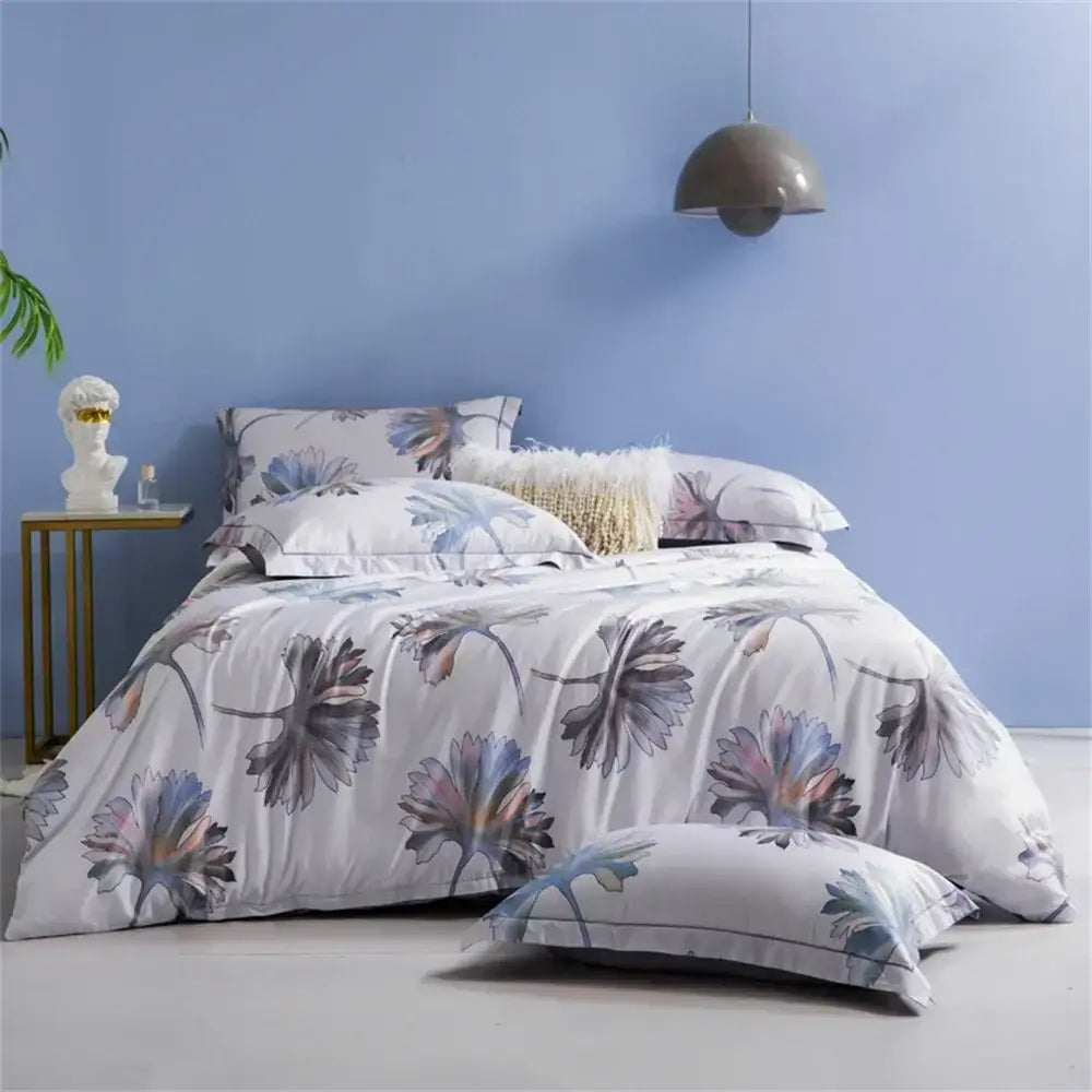 White floral teal 600tc egyptian cotton bedding set bedroom duvet cover