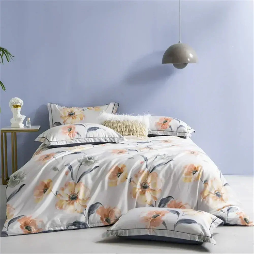 White floral teal 600tc egyptian cotton bedding set bedroom duvet cover