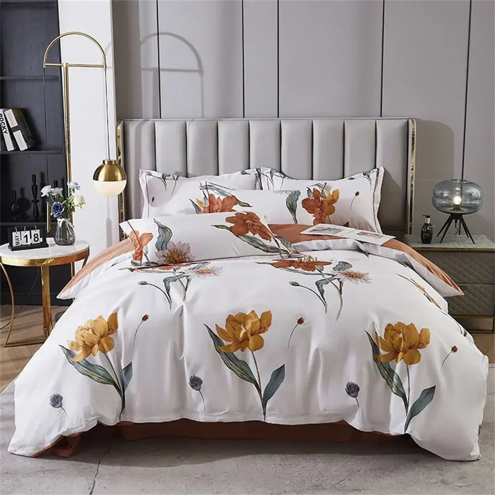 White floral teal 600tc egyptian cotton bedding set bedroom duvet cover