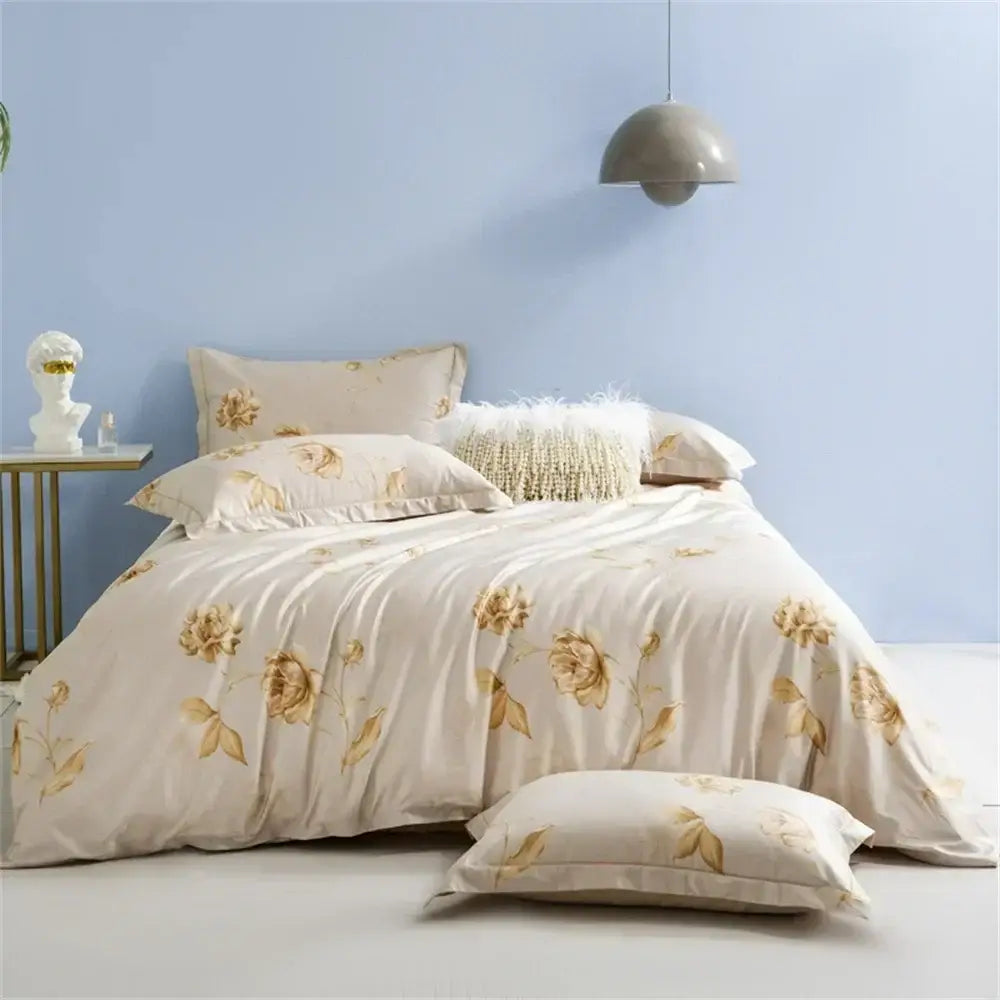 White floral teal 600tc egyptian cotton bedding set bedroom duvet cover