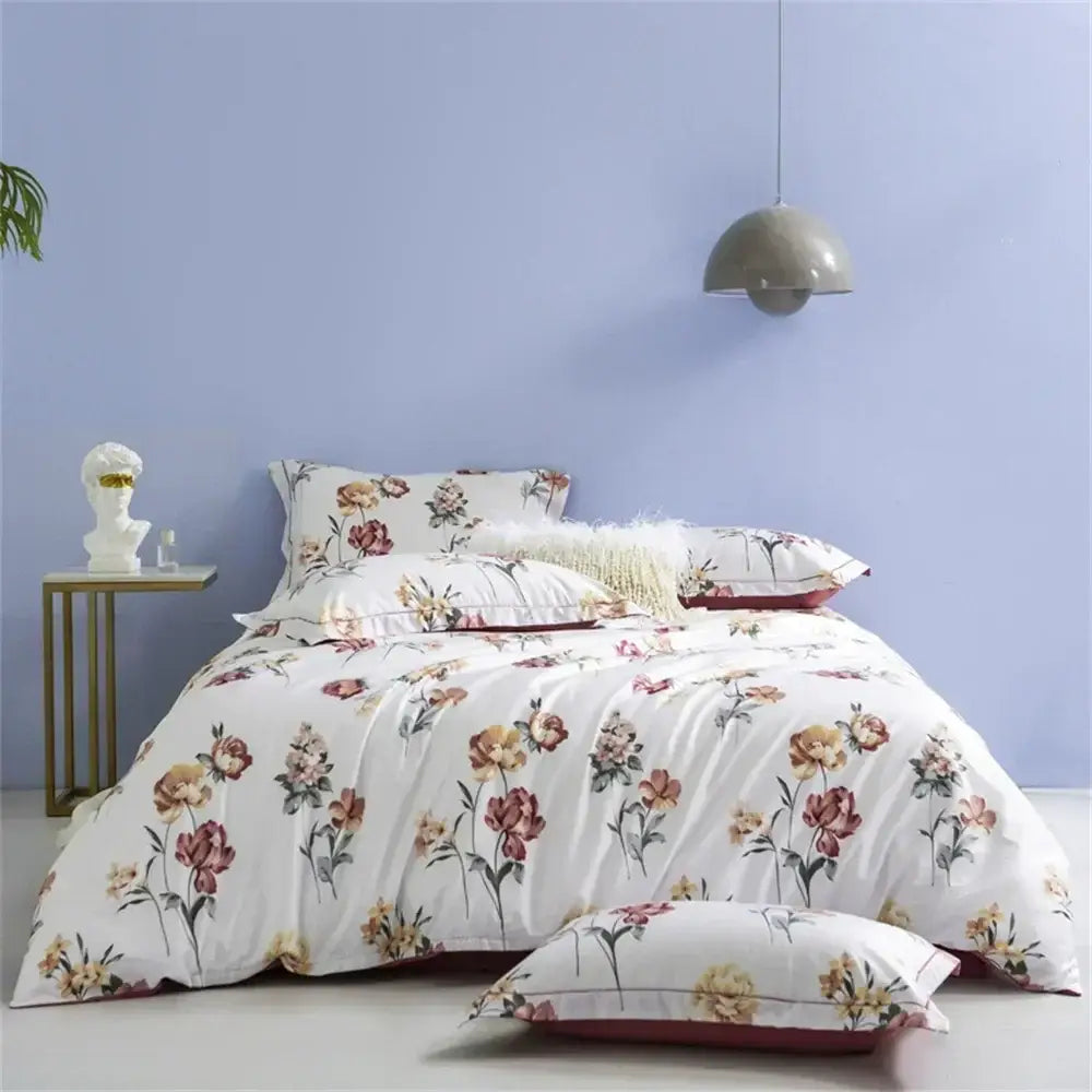 White floral teal 600tc egyptian cotton bedding set bedroom duvet cover