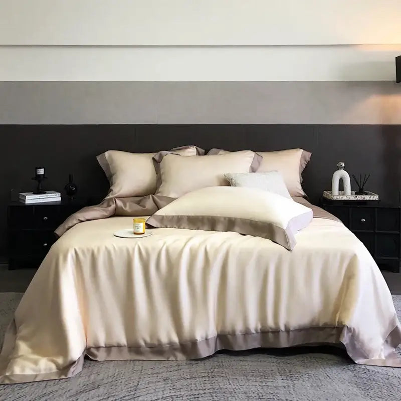 Elegant ivory & sage lyocell eucalyptus fiber bedding set bedroom