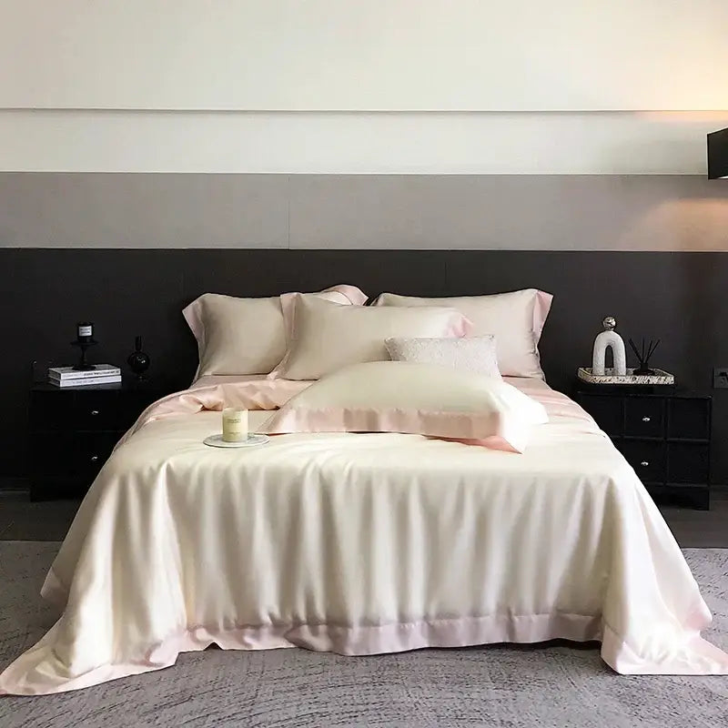 Elegant ivory & sage lyocell eucalyptus fiber bedding set bedroom