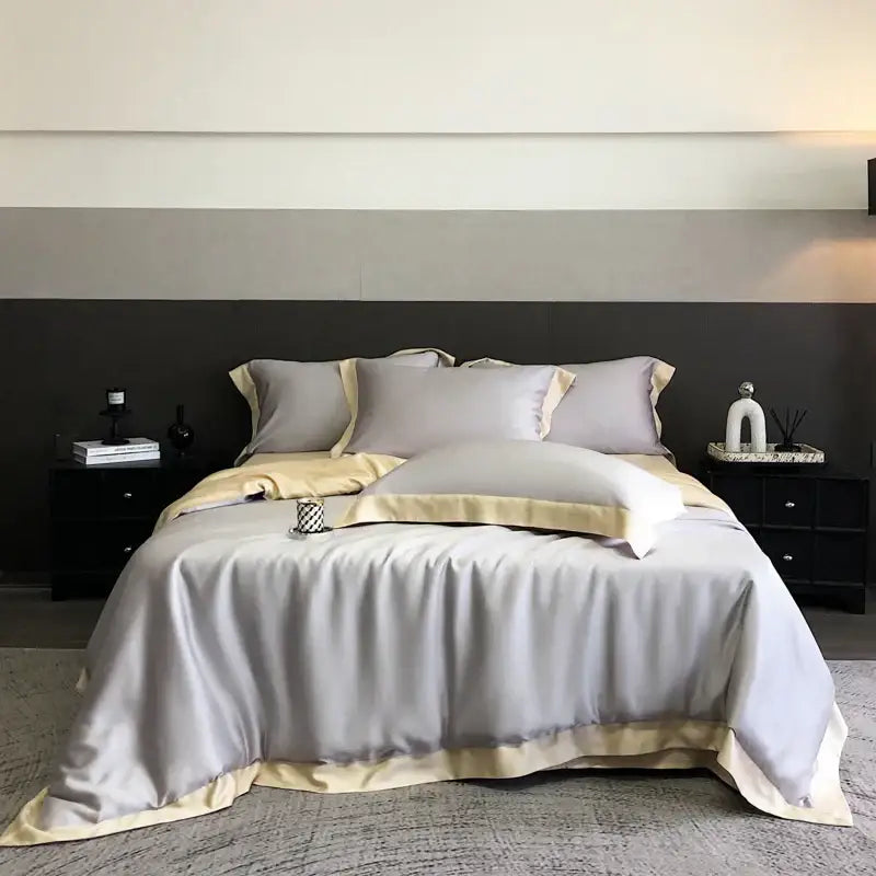 Elegant ivory & sage lyocell eucalyptus fiber bedding set bedroom