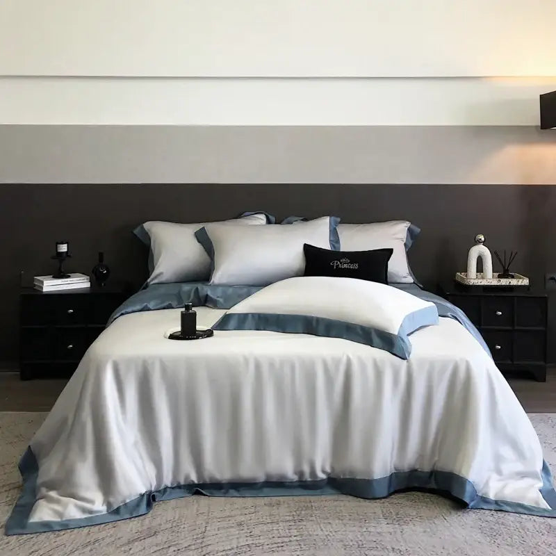 Elegant ivory & sage lyocell eucalyptus fiber bedding set bedroom