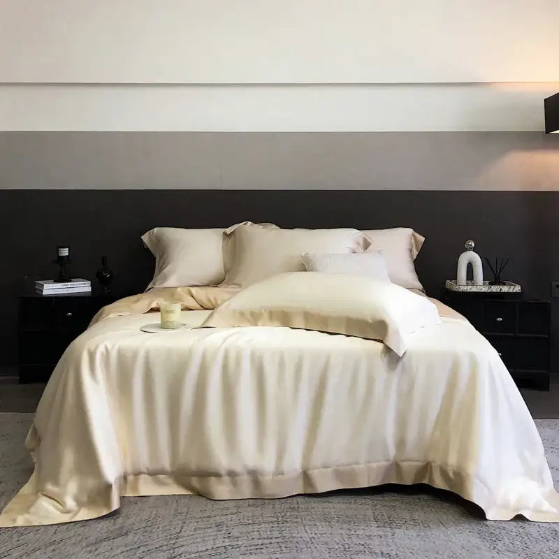 Elegant ivory & sage lyocell eucalyptus fiber bedding set bedroom