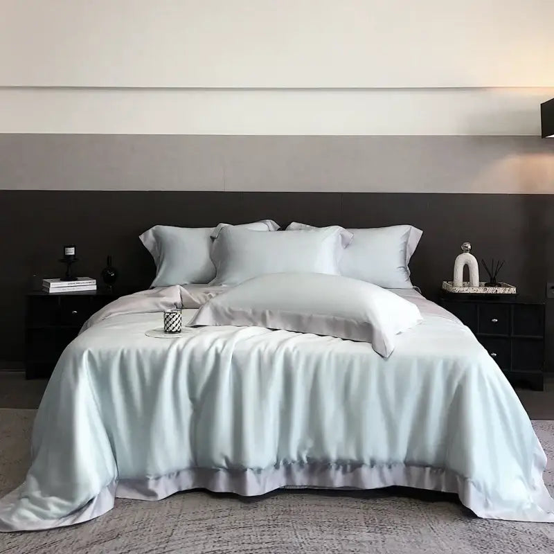 Elegant ivory & sage lyocell eucalyptus fiber bedding set bedroom