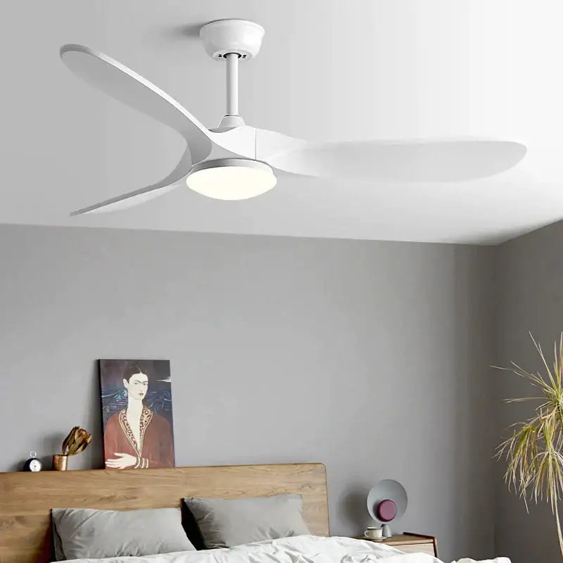 Modern white and wood 60inch ceiling fan with led light living room