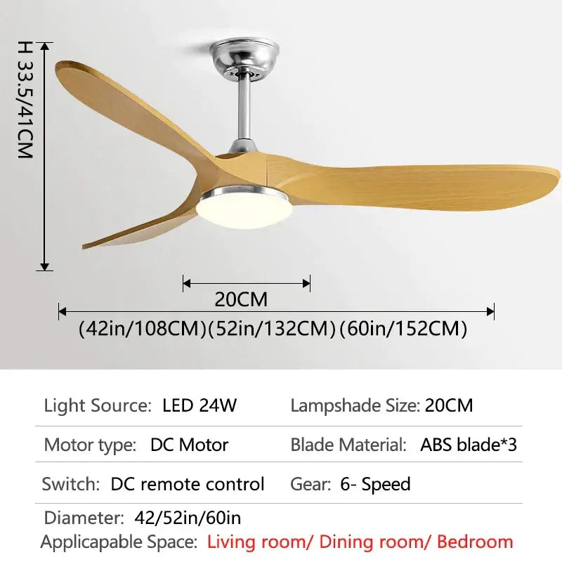 Modern white and wood 60inch ceiling fan with led light living room