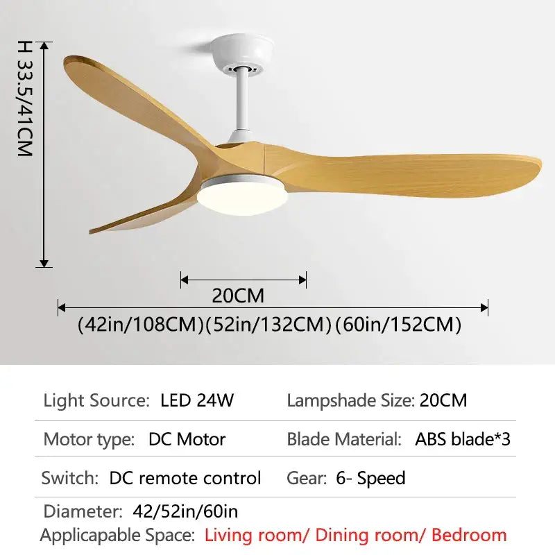 Modern white and wood 60inch ceiling fan with led light living room