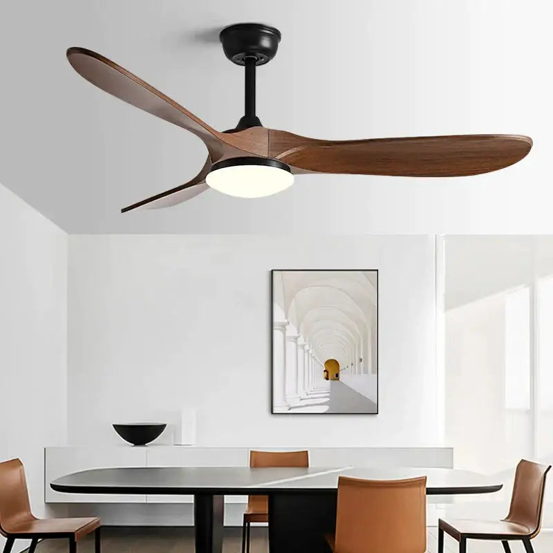 Modern white and wood 60inch ceiling fan with led light living room