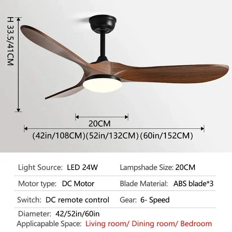 Modern white and wood 60inch ceiling fan with led light living room