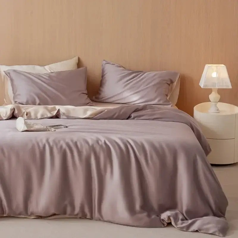 Cream rayon silk bedding set bedroom cooling solid color sheets