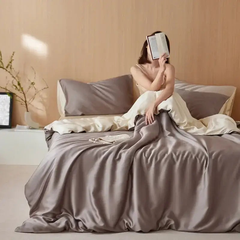 Cream rayon silk bedding set bedroom cooling solid color sheets