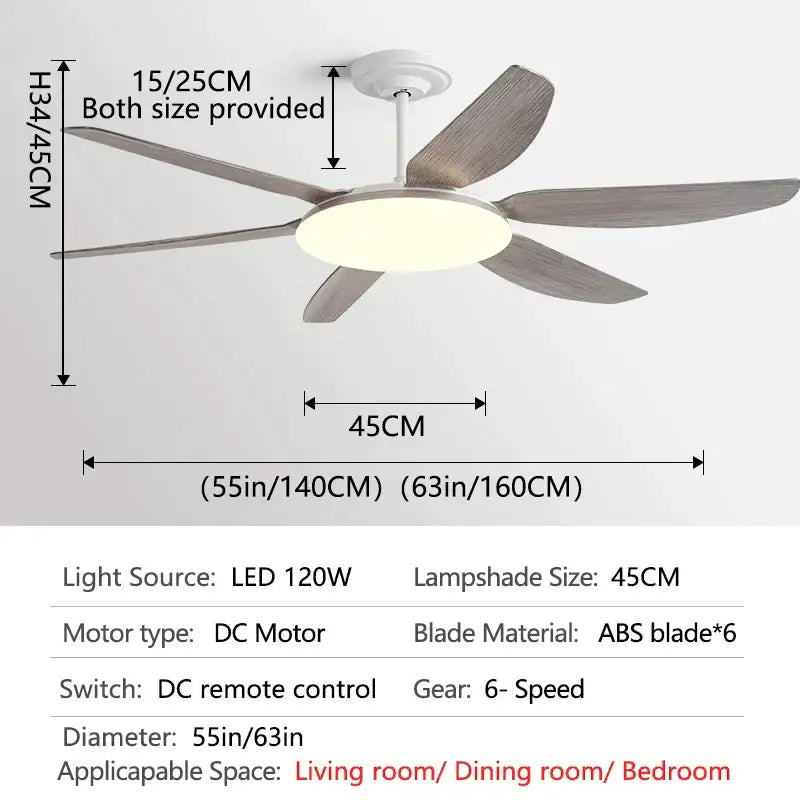 Modern white and wood ceiling fan light living room led chandelier