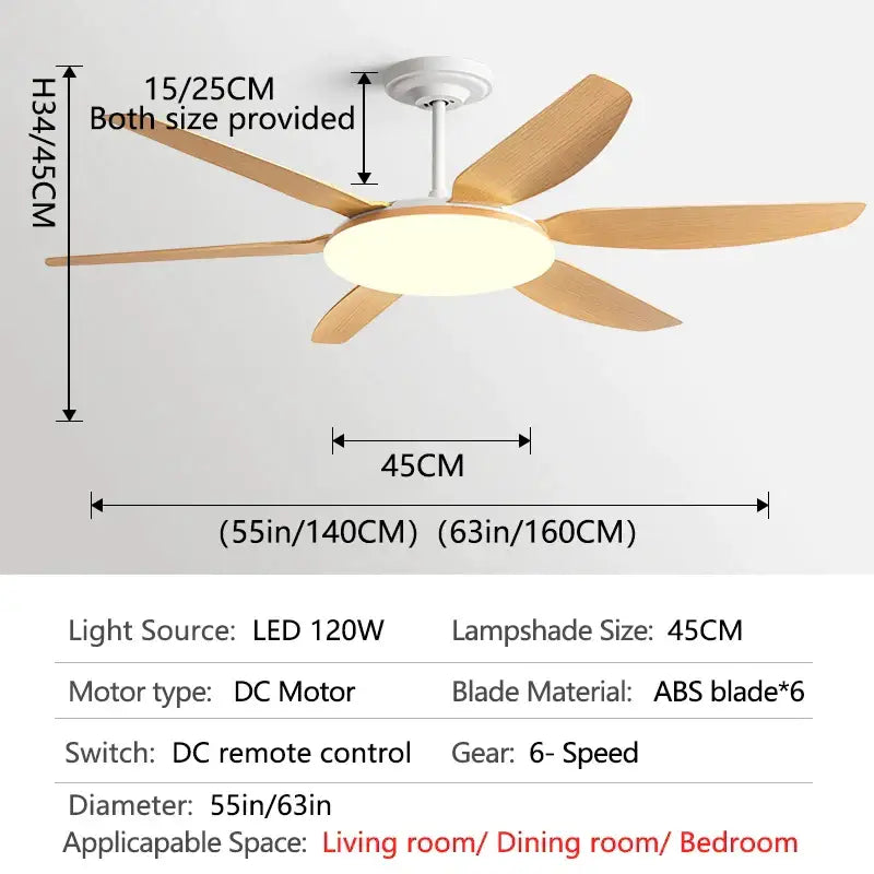 Modern white and wood ceiling fan light living room led chandelier