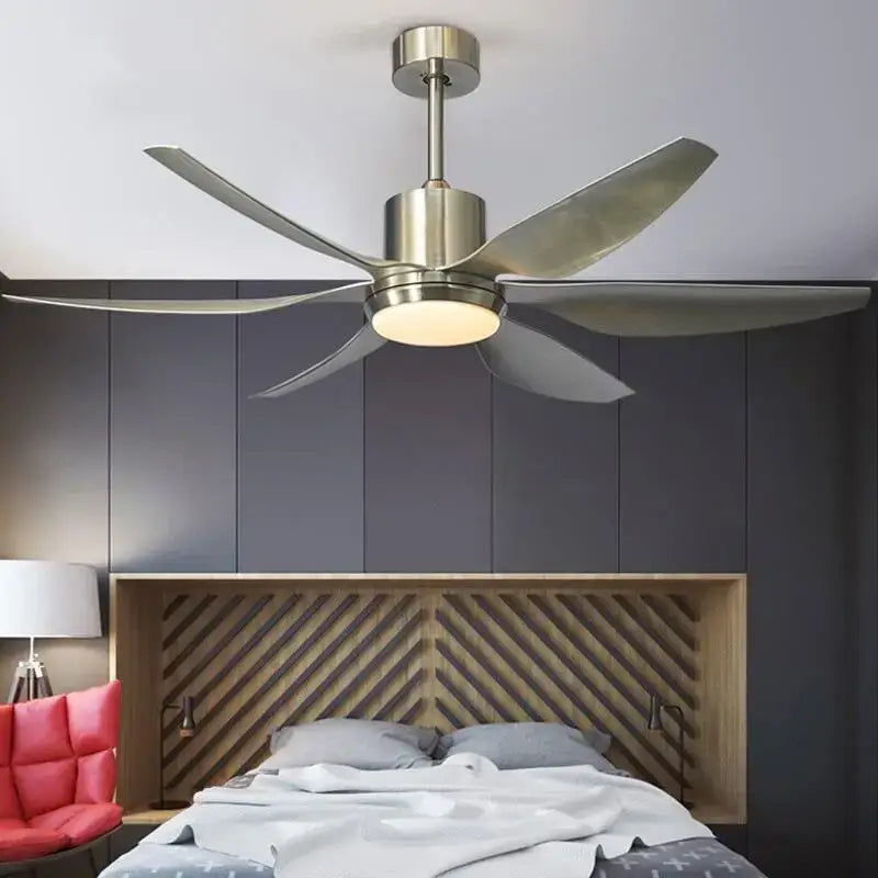 Modern black and dark wood ceiling fan with light and remote bedroom