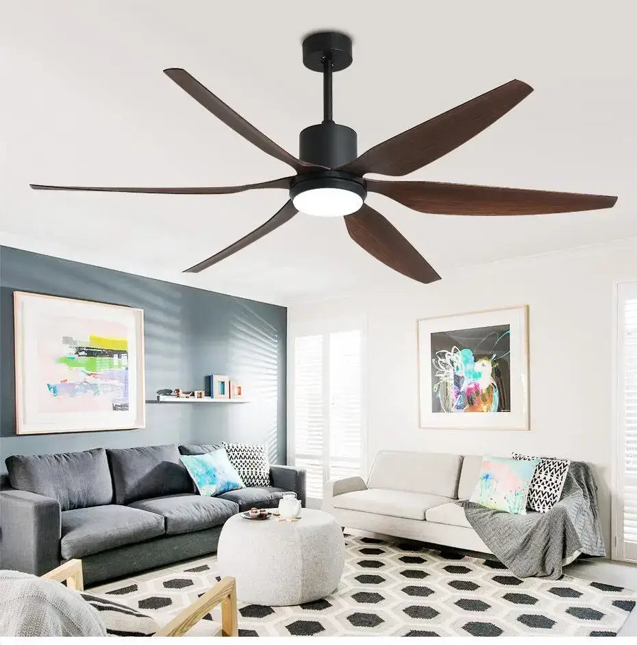 Modern black and dark wood ceiling fan with light and remote bedroom