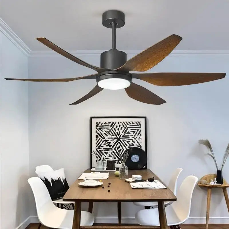 Modern black and dark wood ceiling fan with light and remote bedroom