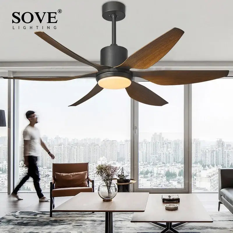 Modern black & wood led brown ceiling fan for living room