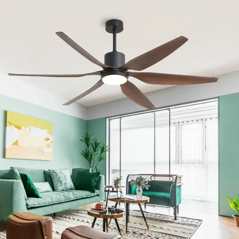 Industrial black and brown ceiling fan with led light living room