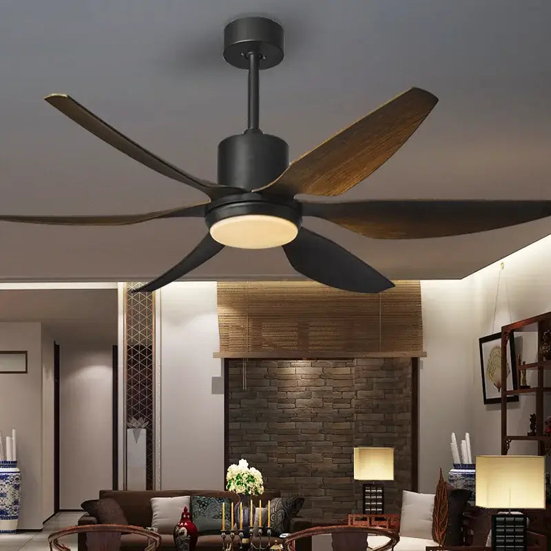 Industrial black and brown ceiling fan with led light living room