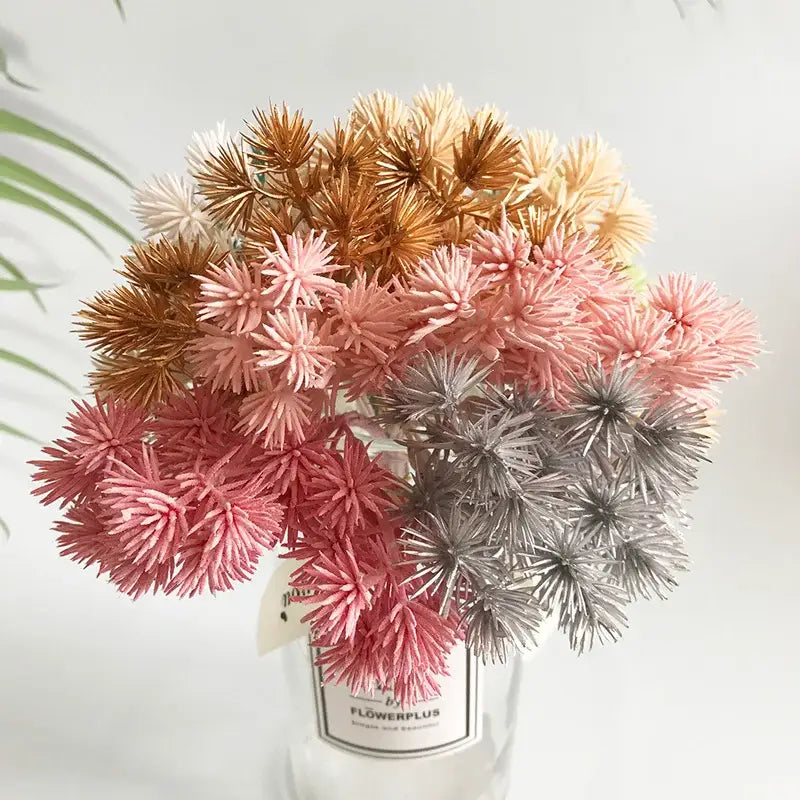 Pink silver & gold 6pcs dried flower mix glass vase living room decor