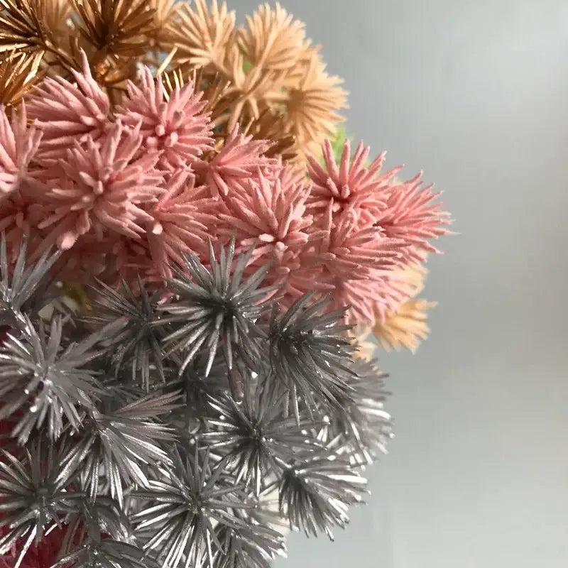 Pink silver & gold 6pcs dried flower mix glass vase living room decor