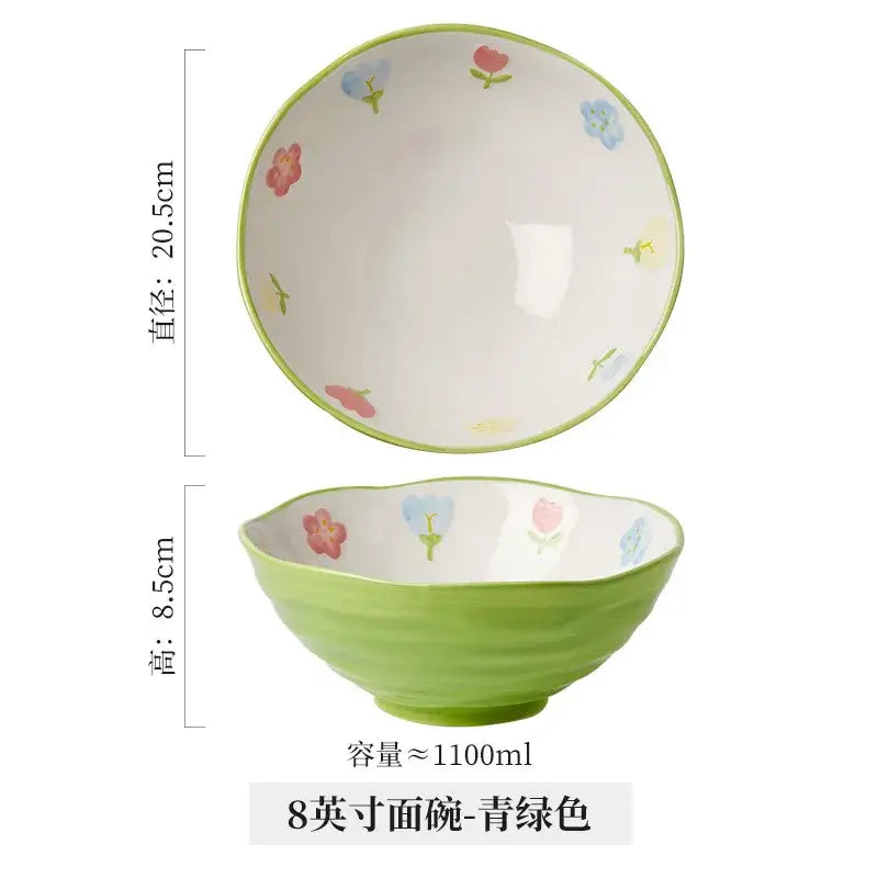 Floral hand-painted ceramic ramen bowl – dining room noodle bowl
