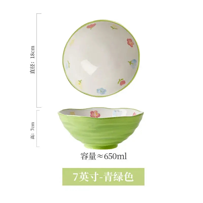 Floral hand-painted ceramic ramen bowl – dining room noodle bowl