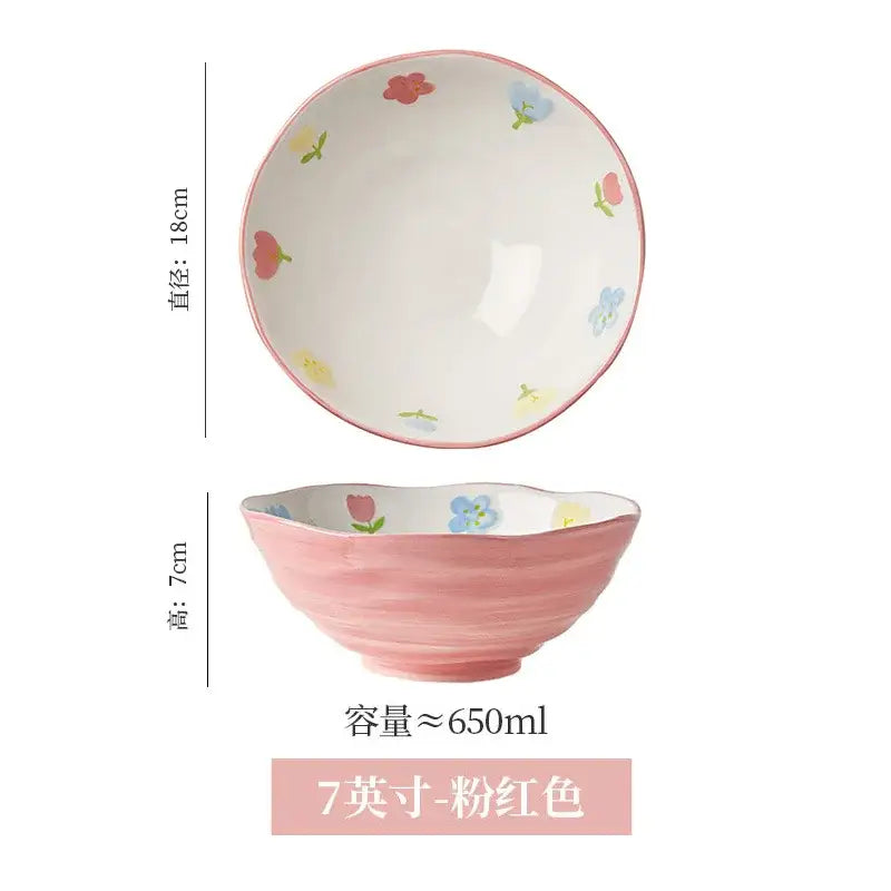 Floral hand-painted ceramic ramen bowl – dining room noodle bowl