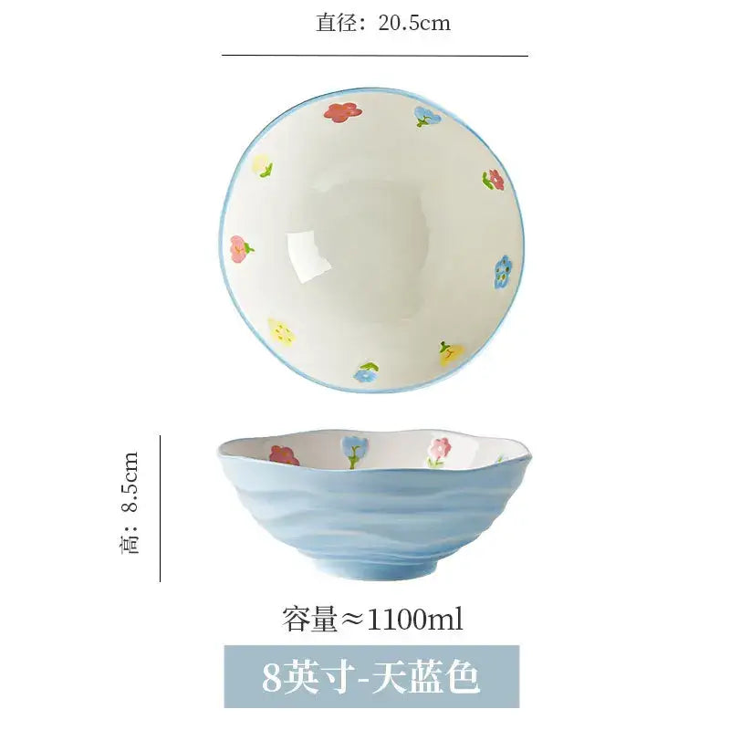 Floral hand-painted ceramic ramen bowl – dining room noodle bowl