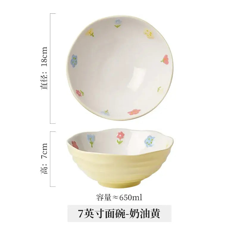 Floral hand-painted ceramic ramen bowl – dining room noodle bowl
