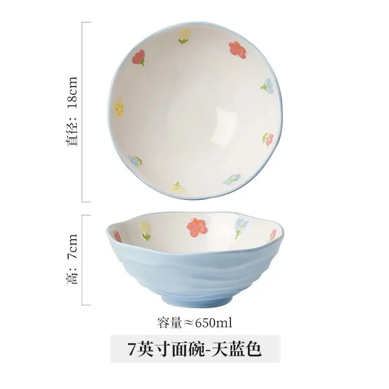 Floral hand-painted ceramic ramen bowl – dining room noodle bowl