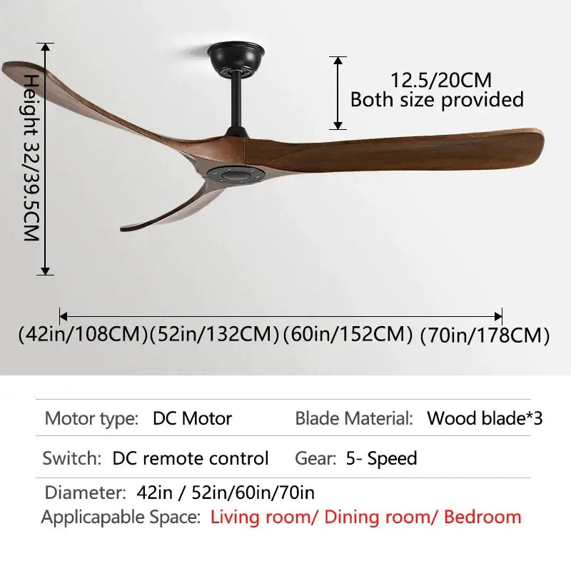 Modern black and brown wooden blade ceiling fan for restaurant