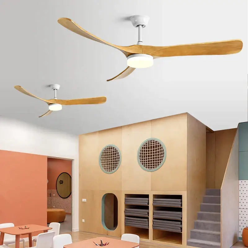 Retro black fan light with solid wood blades living room led fan