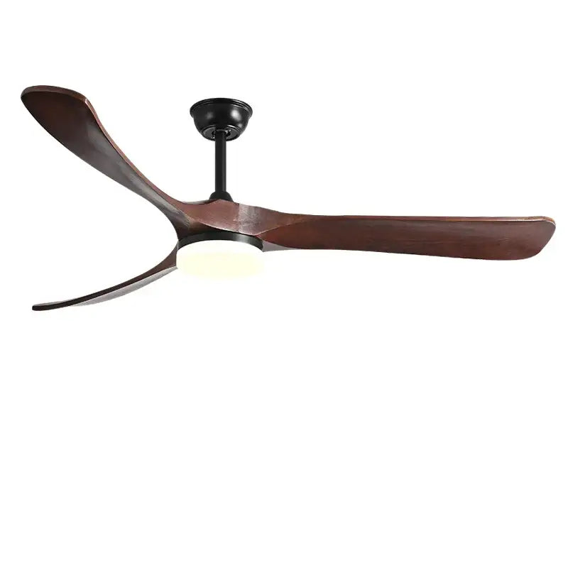 Retro black fan light with solid wood blades living room led fan