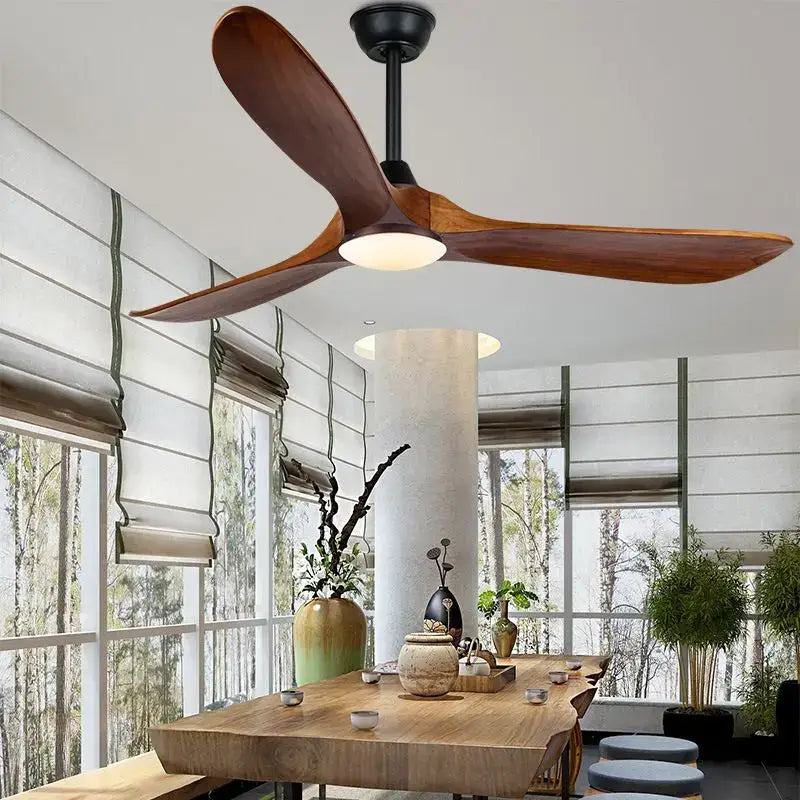 Modern dark wood ceiling fan with remote control living room