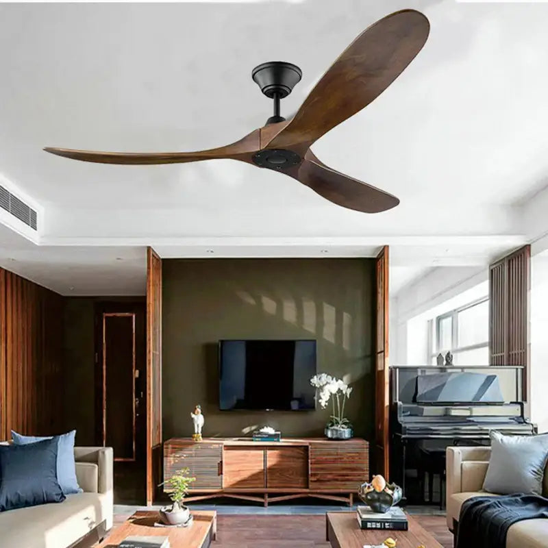 Modern dark wood ceiling fan with remote control living room