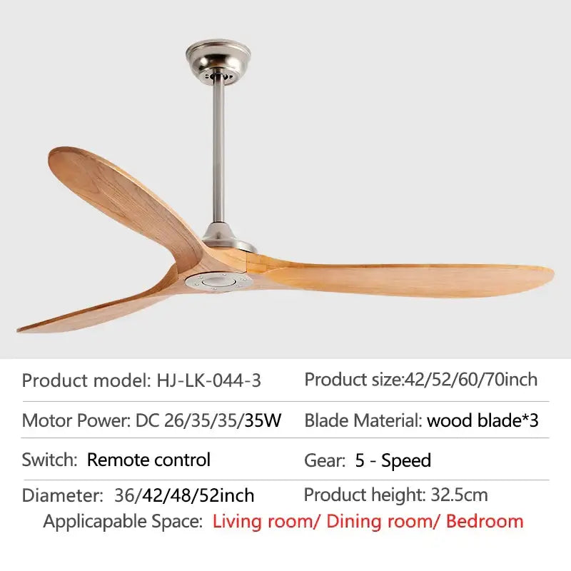 Industrial gray wood dc ceiling fan with remote control for living room
