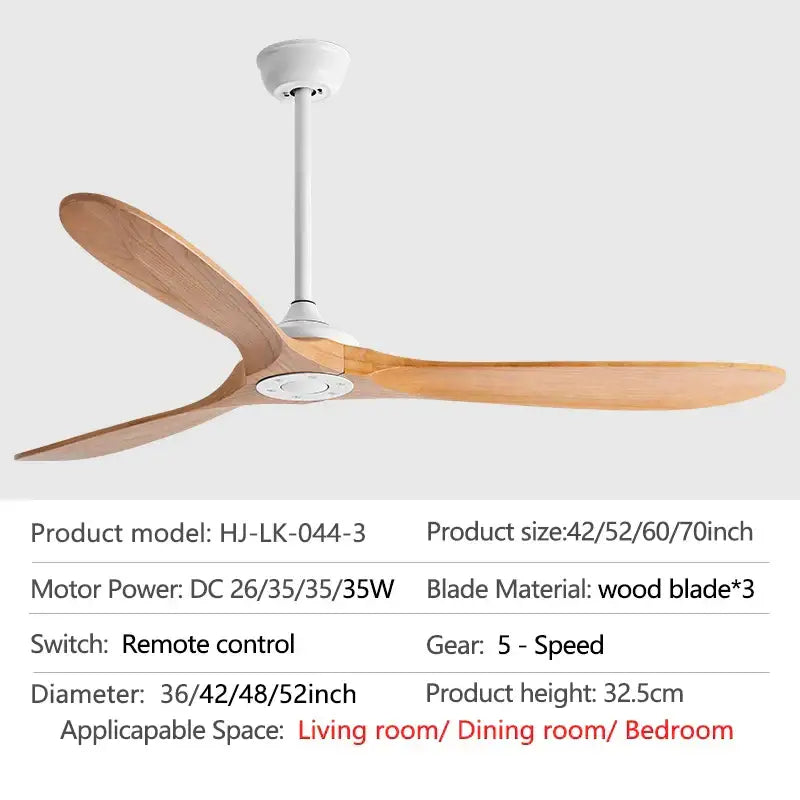 Industrial gray wood dc ceiling fan with remote control for living room