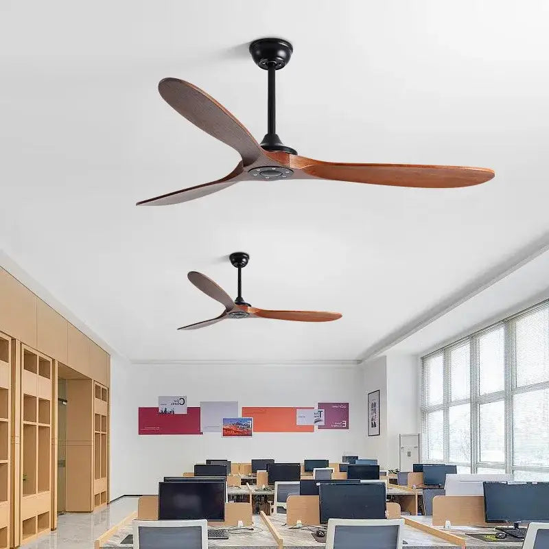 Industrial gray wood dc ceiling fan with remote control for living room