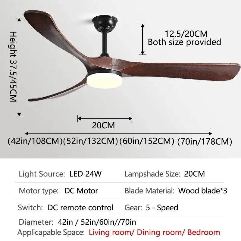Modern black & dark brown wooden ceiling fan for living room