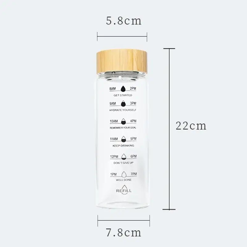Modern glass water bottle with wood lid and tea filter kitchen accessory