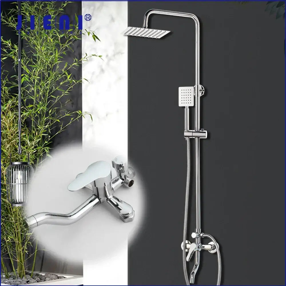 Modern chrome rainfall shower set with handheld faucet bathroom