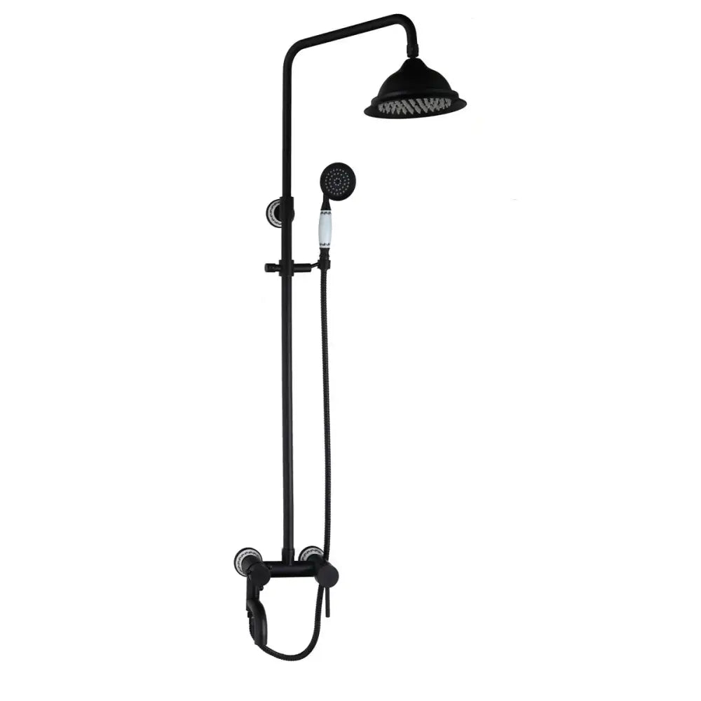 Vintage matte black shower faucet set bathroom rainfall head