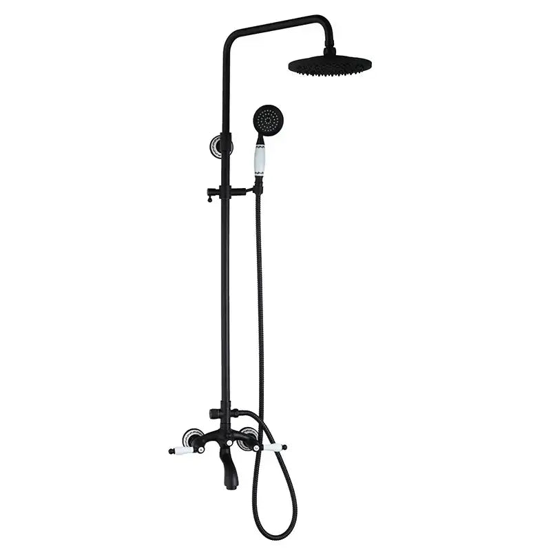 Vintage matte black shower faucet set bathroom rainfall head