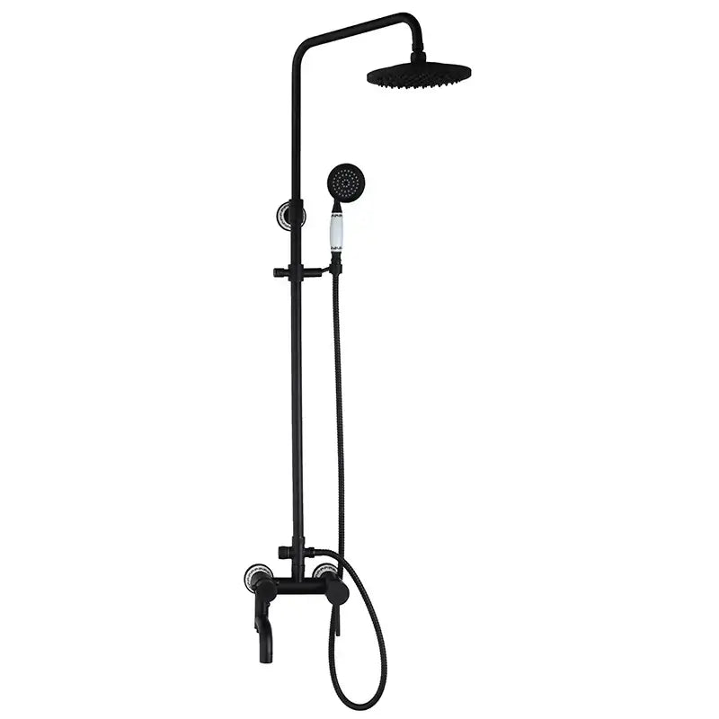 Vintage matte black shower faucet set bathroom rainfall head