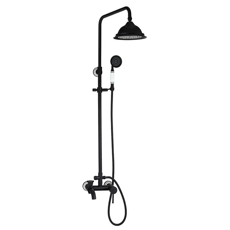 Vintage matte black shower faucet set bathroom rainfall head