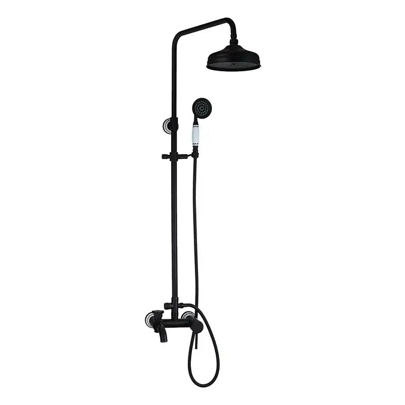 Vintage matte black shower faucet set bathroom rainfall head